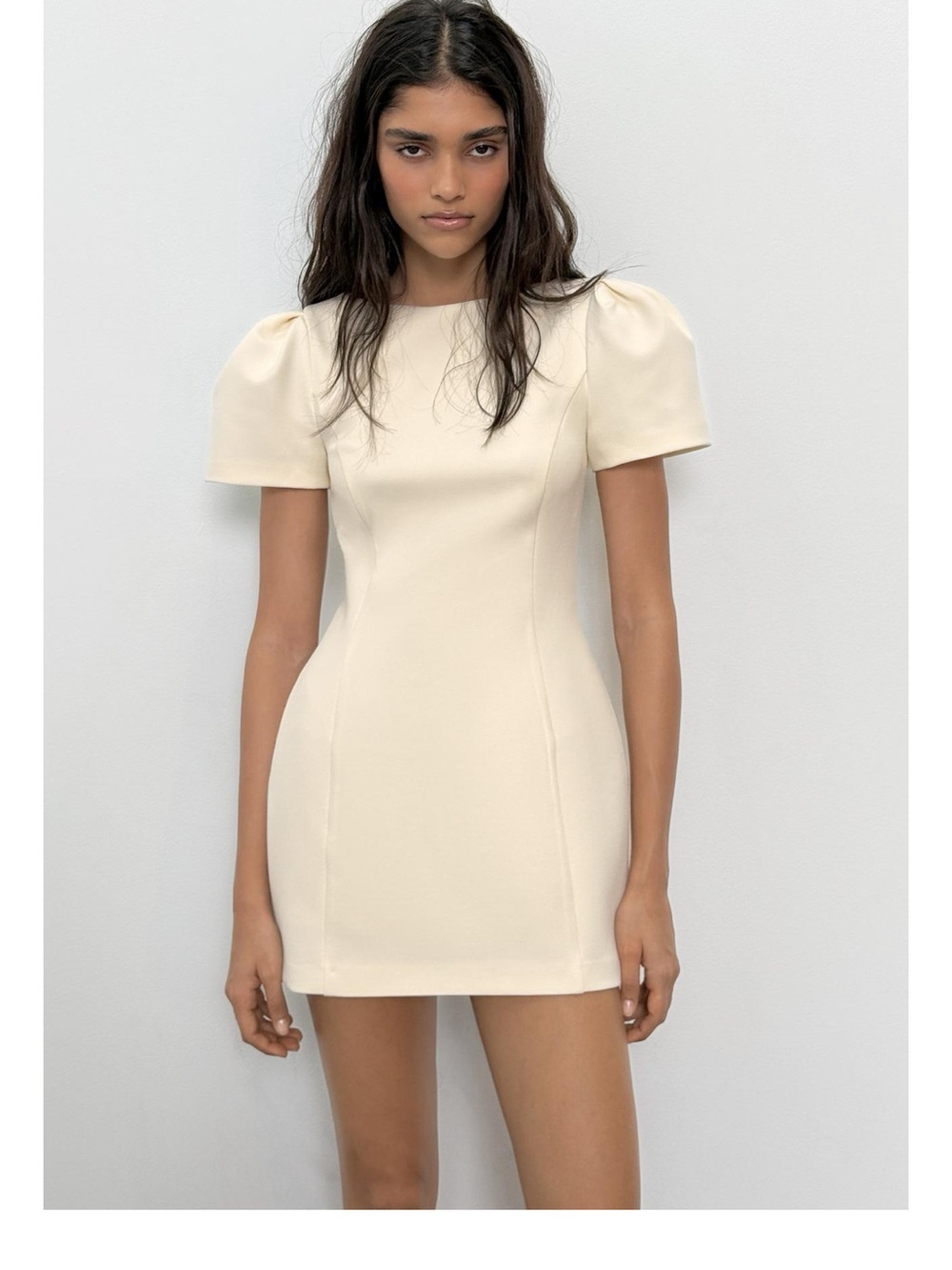 Zara Cream Puff-Sleeve Mini Dress